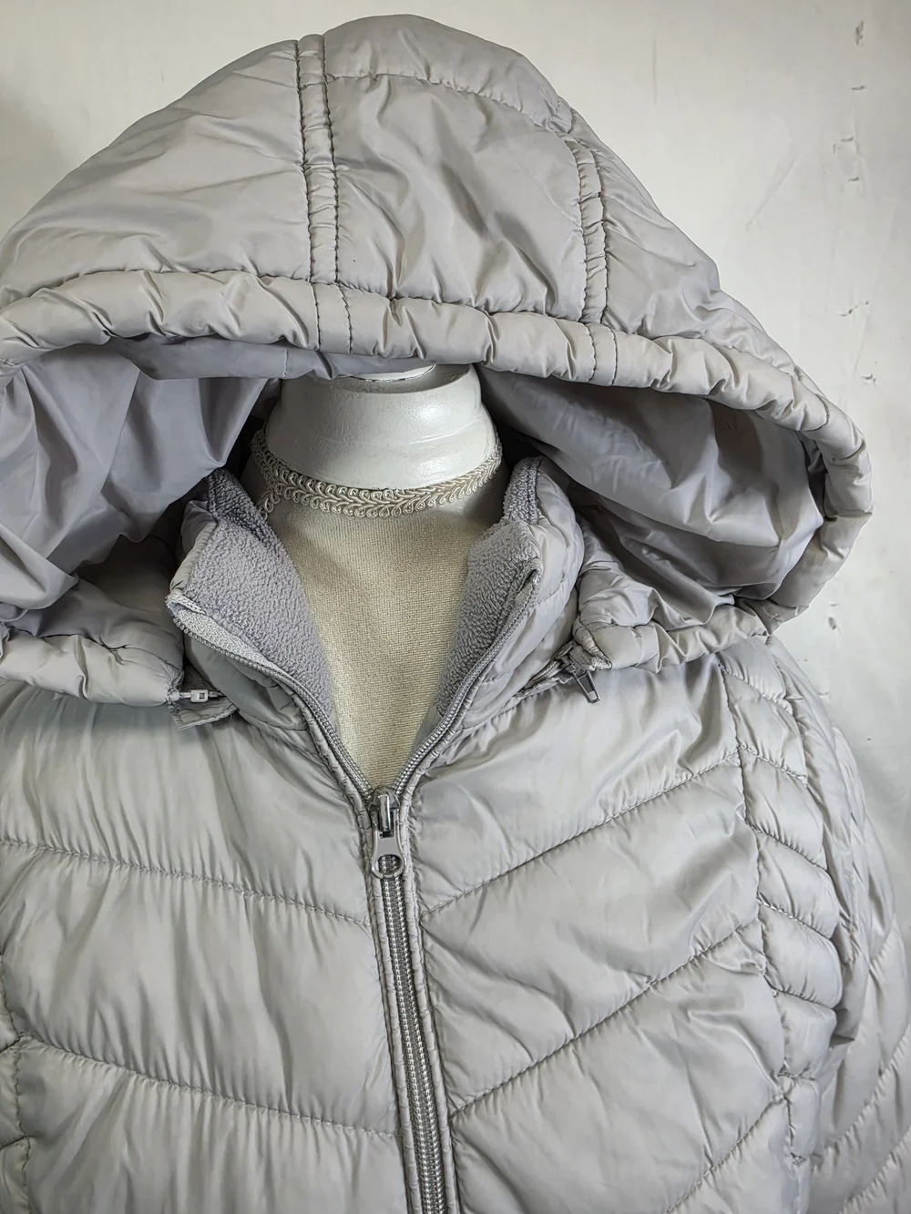 Xersion Light Gray Quilted Hooded Puffer Jacket
